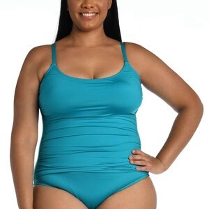 La Blanca Island Goddess Teal Women's Swimwear one piece rouched NWT   16W